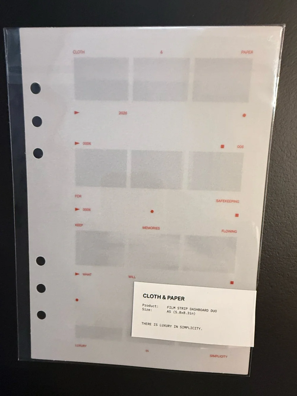 CLOTH & PAPER White Film Strip Dashboard Duo – A5 Planner Insert